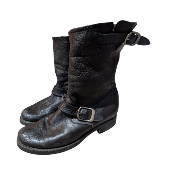 FRYE Veronica Short Black Leather Boots Size 8.5  Slouchy Soft Leather Biker - Picture 1 of 7